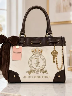 Juicy Couture Daydreamer Velour Tote Brown Cream Crown Crest NWT thumbnail 2