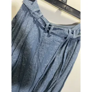 Free People‎ Midi Skirt Womens 2 Blue Metallic Pinstripe Button Front Boho Chic thumbnail 3