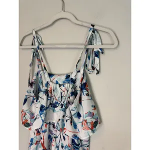Parker L Nia Dress Blue Multi Flower Pattern Ruffled Front Mini Dress thumbnail 6