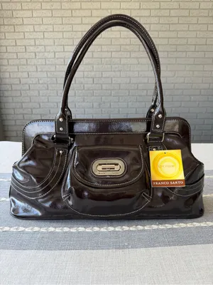 NWT Y2K Franco Sarto Glossy Patent Shoulder Bag in Chocolate Dark Brown Large thumbnail 2