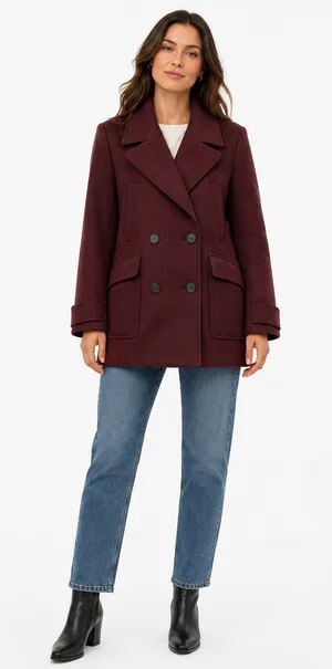 $238 Avec Les Filles Womens Coat XL Burgundy Wool Blend Double Breasted Jacket thumbnail 1