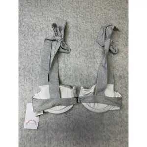 Dippin'‎ Daisy's Zoe Bikini Top Silver Metallic Tie Shoulder V-Wire Small NEW thumbnail 5