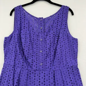 Eva Mendes NY&Co Purple Eyelet Fit Flare Dress Sz 12 Summer Cottagecore Classic thumbnail 3