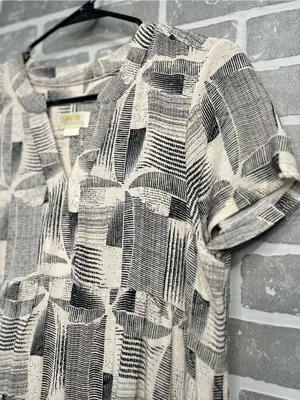 Maeve Anthropologie Abstract Print Tiered Dress Small Black Cream Shift‎ thumbnail 4