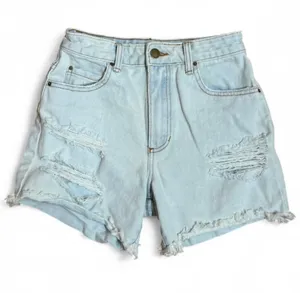 Billabong High-Rise Distressed Denim Shorts Light Wash Frayed Hem Size 24 thumbnail 1