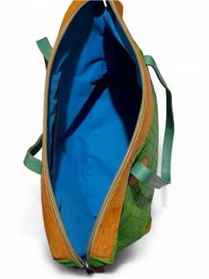 Green Croc-Embossed Tote with Tan Trim and Green Straps thumbnail 5