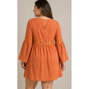 Easel Orange Lace Detail‎ Bell Sleeve A Line Dress Women's Size M thumbnail 2