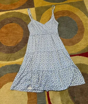 Hollister Stretchy Soft Light Blue Floral Print Spaghetti Strap Ruffle Dress M thumbnail 1