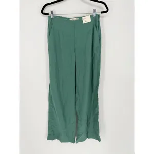 Abercrombie & Fitch Wide Leg Pants Linen Mid Rise 24 Long Green Coastal Chic NWT thumbnail 2