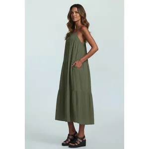 Time And Tru Womens Maxi Tiered Dress Size XS Green Sea Turtle Pockets Pullover thumbnail 4