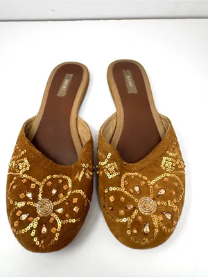 REPORT brown fabric/sequins/beading slides, unmarked size 9 thumbnail 3