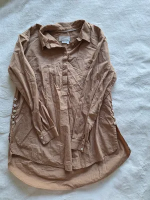 Anthropologie Charlie Side Button Tunic Shirt Brown Tan Sz S Cotton thumbnail 1