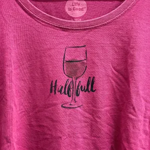 Life is Good Raspberry Color Half Full Wine Glass Tshirt Top thumbnail 2