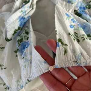 Altar'd State white blue floral romantic Milk made cottage puff sleeve crop S​ thumbnail 8