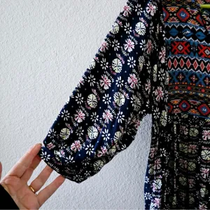 Umgee Navy Boho Aztec Print Mini Dress 3/4 Sleeve Babydoll Tunic Size Medium thumbnail 7