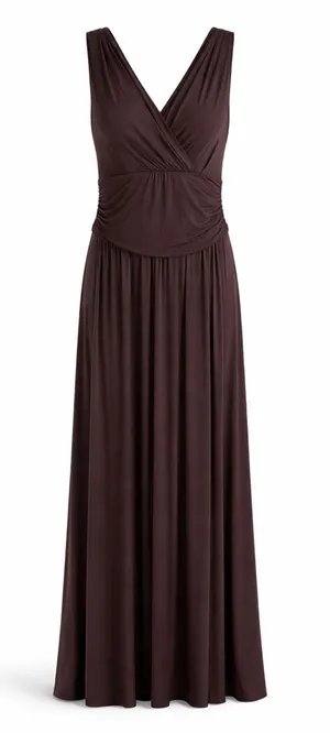 Max Mara Studio Brown Ruched Maxi Dress Size LG Stretch Sleeveless‎ thumbnail 1