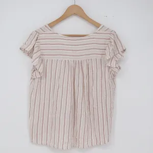 Jane + Delancey Blouse Womens M Tan Striped Flutter Sleeve Button-down Excellent thumbnail 5