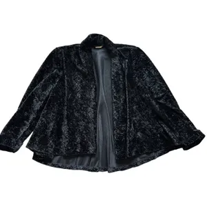VTG 90s Y2K Connected Apparel Crushed Velvet Open Front Jacket Shawl Black XL thumbnail 10