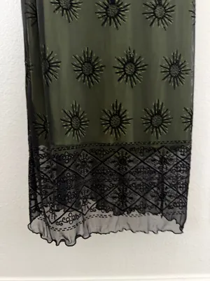 Sleeveless Olive Green Maxi Dress with Black Embroidered Overlay thumbnail 7