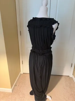 Black Ruffled V-Neck Women’s Satin Jumpsuit deep neckline thumbnail 5