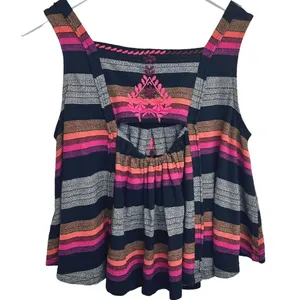 Free People Embroidered Tank Top‎ Open Back Striped Festival Boho Womens S thumbnail 6