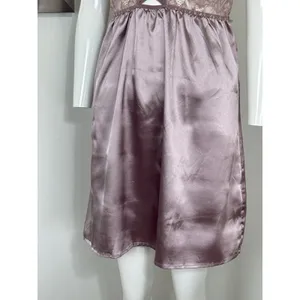 Women's Satin Chemise Nightgown Lace Lattice Strappy Slip Dress Mauve Size M thumbnail 7