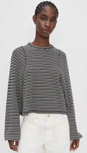 Madewell Striped Curved Long-Sleeve Balloon-Sleeve Tee thumbnail 1