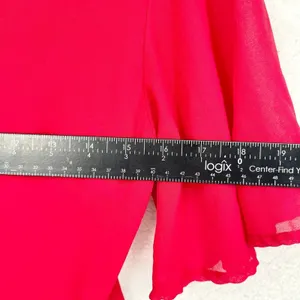 LOUNA Dress Women Size XS Midi Chiffon Red Open‎ Black Deep V Flutter Sleeve thumbnail 6