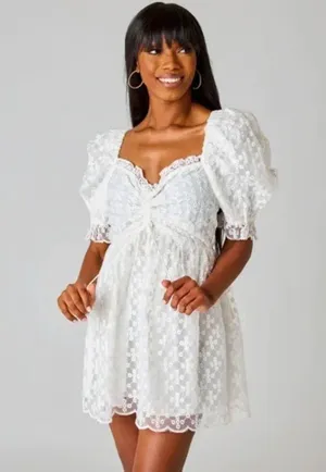 BuddyLove Colby Puff Sleeve Mini Dress- White Eyelet thumbnail 1
