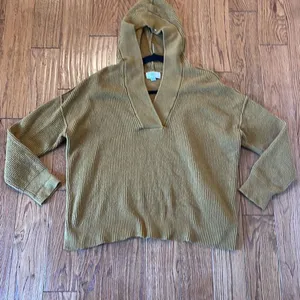 Aerie cozy up brown waffled knit hooded sweater size small thumbnail 8