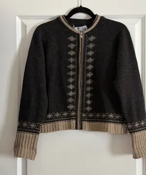 Vintage 90s Free People 100% Wool Fair Isle Nordic Zip Cardigan Sweater M thumbnail 1