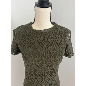 H&M Green Lace Mini Dress Womens‎ Small 4 Olive Bodycon Short Sleeve Boho Chic thumbnail 3