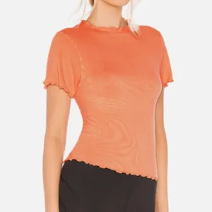 FP Movement Madeline Funnel Baby Tee XS Peach Ribbed Lettuce Hem Top thumbnail 3