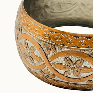 Vintage Etched Wide Bangle Bracelet Floral Scroll Copper and Silver Tone thumbnail 4