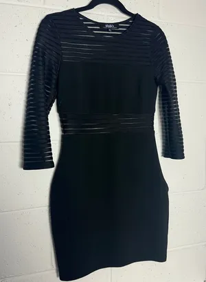 LuLu's Black Sheer Striped Long Sleeve‎ Bodycon Cocktail Party Dress - M thumbnail 1