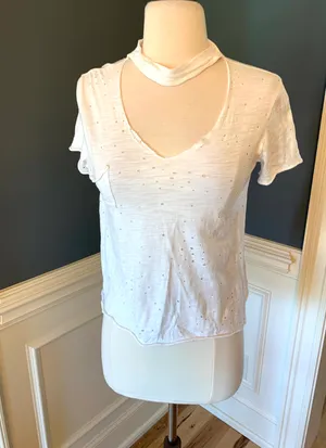 The Pants Store White Crop Top Boutique Distressed Shirt Small thumbnail 4