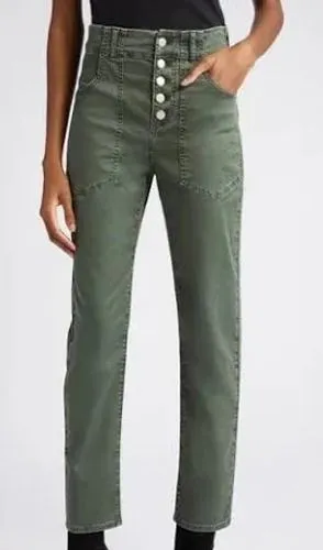 Veronica Beard Jean Army Green Utility‎ Pants Button Fly Straight Leg Olive 26 thumbnail 1