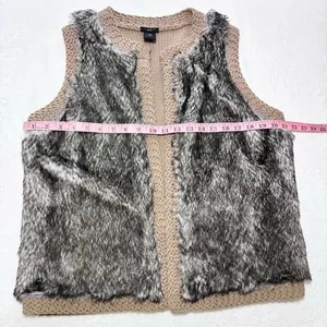 Ann Taylor Vest Women Brown‎ Faux Fur Open Front Knit Size L P thumbnail 6