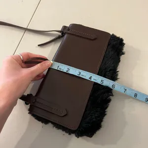 KDB Brown Genuine Cowhide Leather Black Fur Lined Crossbody Small Bag thumbnail 12