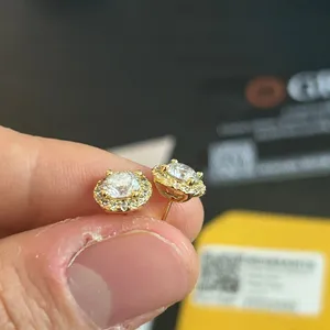 Womens Moissanite Gold Halo Stud Earrings 6mm GRA VVS1 thumbnail 5