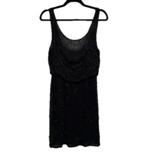 ALICE‎ + OLIVIA 100% Silk Beaded Mini Black Dress Women’s Medium thumbnail 3