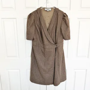 JessaKae x The Fox Group Houndstooth Wrap Dress Coat Puff Sleeve thumbnail 2