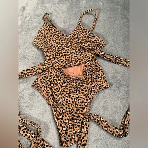 Aerie wrap Leopard Print One Piece Swimsuit full coverage XL Long thumbnail 2