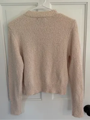 NWT Lulus Cream Bouclé Knit Cropped Sweater | Mock Neck | Size Medium thumbnail 3