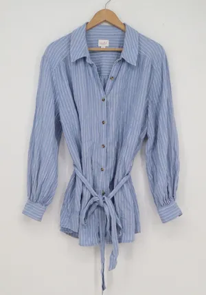 Isabel by Ingrid & Isabel Blue White Striped Linen Blend Maternity Tunic Large thumbnail 1