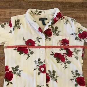 Lauren Ralph Lauren Fleece Pajama Top S Crest‎ Monogram Rose Floral Valentines thumbnail 10