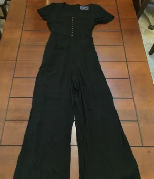 Maeve Anthropologie black wide leg button front lace up jumpsuit size 6 thumbnail 1