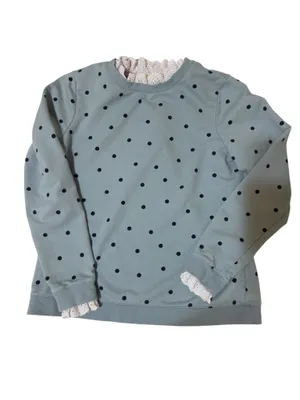 Boden blue polka dot sweatshirt with lace trim #polkadot #lacetrim #sweatshirt thumbnail 2
