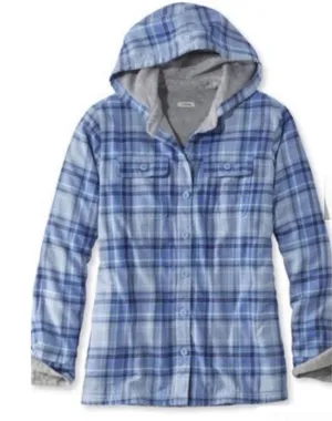 LL Bean Blue Plaid Sherpa Lined Flannel Hoodie Shirt Jacket Shacket Pockets 3X thumbnail 1