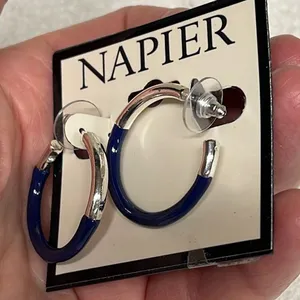 Vintage Napier silver blue hoops dangle earrings thumbnail 4
